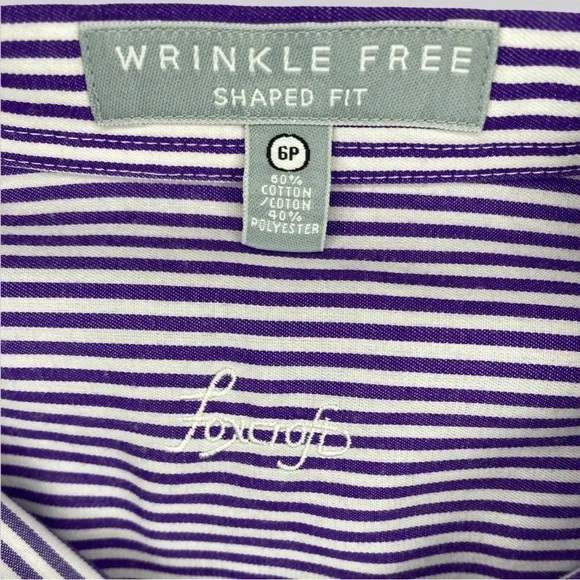 Women’s Foxcroft Wrinkle Free Collared Button Up Shirt Purple White Stripe Sz 6P - Picture 3 of 6